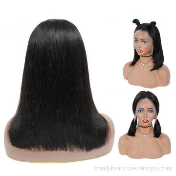Shmily Hot Selling Brazilian Human Hair Virgin Lace Front Wig 13*4 Short Bob Style Straight Hair Brazilian Wigs Bleached Knots